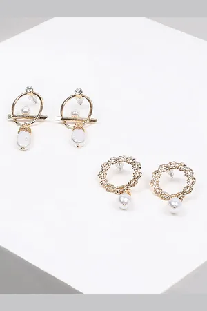 DressBerry Set Of 2 Gold-Plated Drop Earrings