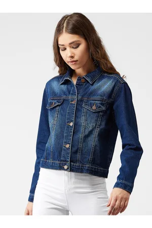 KOTTY Women Navy Blue Solid Denim Jacket