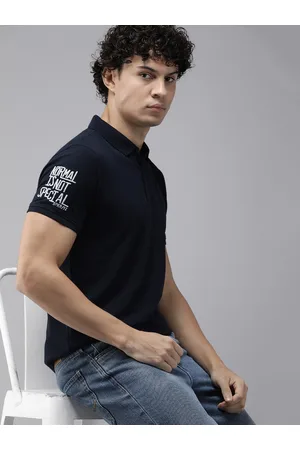 SPYKAR Men Polo Collar Indigo Pure Cotton Slim Fit T-shirt With Minimal Embroidered Detail