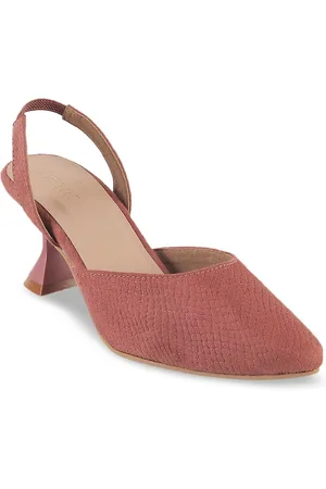 Metro Pointed Toe Textured Block Slingback Mules With Backstrap