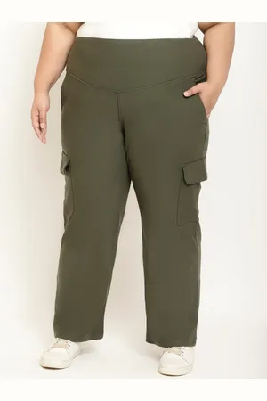 Amydus Women Plus Size High Rise Plain Cargos Trousers