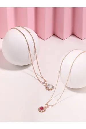 Ami Set Of 2 Rose Gold-Plated Austrian Diamond-Stubbed Drop Shape Pendant & Chain