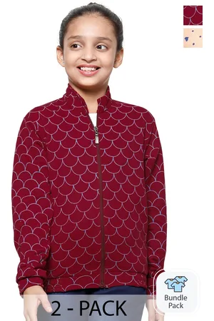 IndiWeaves Girls Pack Of 2 Geometric Printed Mock Collar Fleece Front-Open Sweatshirt