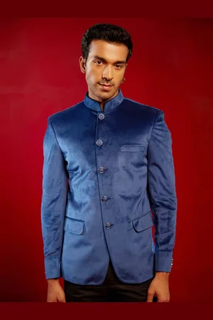 Vastramay Slim Fit Velvet Bandhgala Jodhpuri Blazer