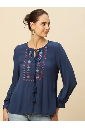 Chemistry Ethnic Motifs Embroidered Tie-Up Neck Ethnic Top