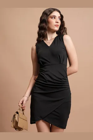 Tokyo Talkies Black V-Neck Sleeveless Gathered Bodycon Dress