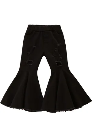 Stylecast Girls Black Flared Mildly Distressed Mid Rise Jeans
