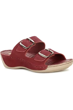 Scholl Two Strap Leather Wedges With Buckle Detail