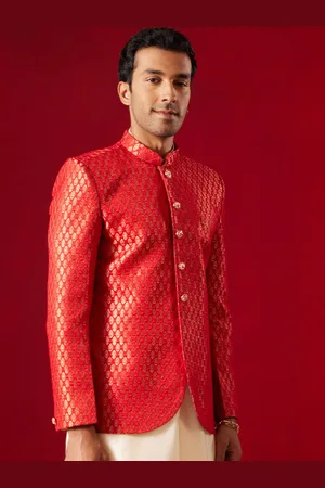 Vastramay Self-Designed Slim-Fit Ethnic Silk Bandhgala Blazers