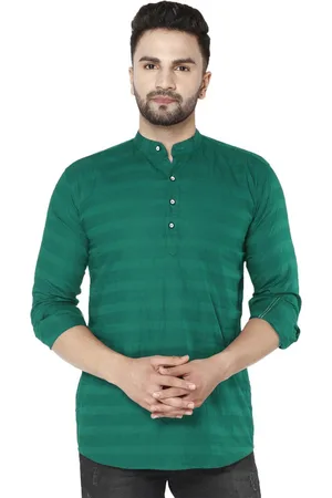 FUBAR Slim Fit Horizontal Striped Band Collar Long Sleeves Casual Shirt