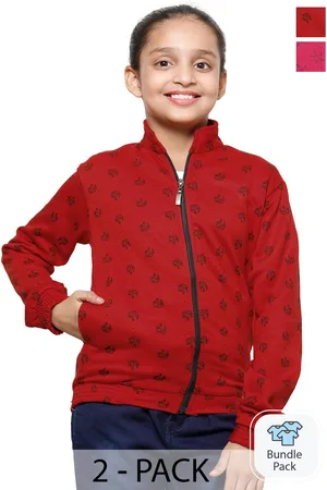 IndiWeaves Girls Pack Of 2 Printed Mock Collar Long Sleeve Fleece Front-Open Sweatshirt