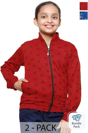 IndiWeaves Girls Pack Of 2 Floral Printed Mock Collar Fleece Front-Open Sweatshirt