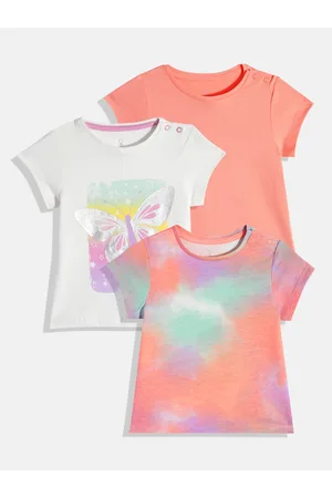 Mothercare Girls Set Of 3 Round Neck Knitted Pure Cotton T-shirts