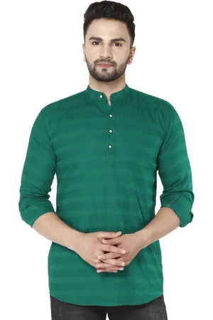 FUBAR Slim Fit Horizontal Striped Band Collar Long Sleeves Casual Shirt