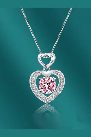 Designs & You Silver Plated Cubic Zirconia Heart Shaped Studded Pendant & Chain