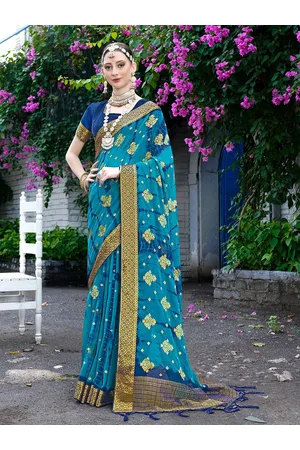Anouk Ethnic Motifs Zari Border Nylon Silk Tie and Die Saree