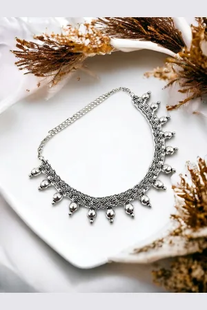 Sangria Silver Plated Oxidised Necklace