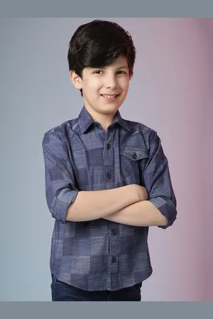 Instafab Boys Classic Checked Spread Collar Long Sleeve Cotton Casual Shirt