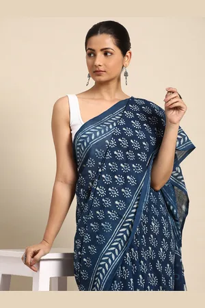 Taavi Ethnic Motifs Pure Cotton Fusion Block Print Saree