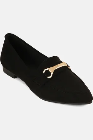 DressBerry Black Pointed Toe Embellished Ballerinas