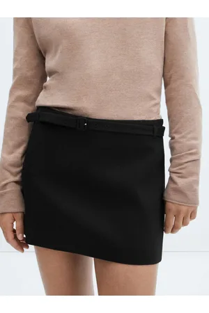 MANGO Solid Straight Mini Skirt with Belt