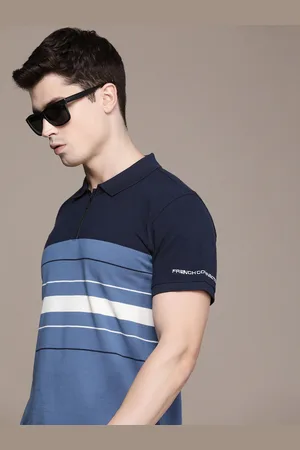 French Connection Striped Polo Collar Pure Cotton T-shirt
