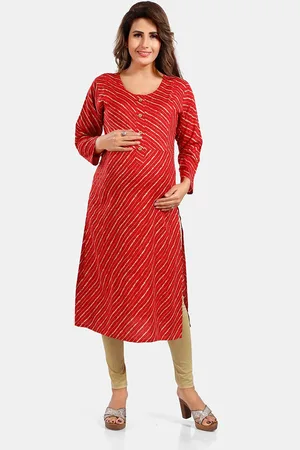 Be You Leheriya Printed Round Neck Maternity Straight Kurta