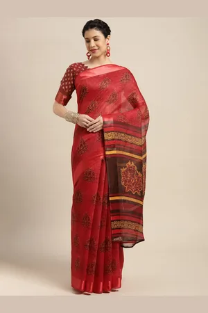 HRITIKA Ethnic Motifs Printed Cotton Blend Saree