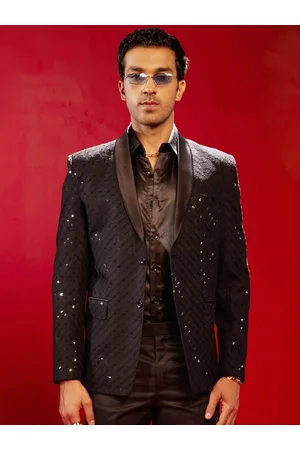 Vastramay Sequined Notched Lapel Long Sleeve Single-Breasted Slim Fit Blazer