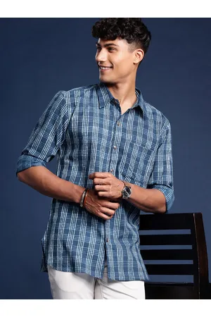 Taavi Men Comfort Organic Indigo Hand Block Printed Pure Cotton Casual Shirt