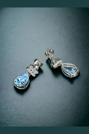 Designs & You Silver-Plated Cubic Zirconia Studded Teardrop Shaped Drop Earrings