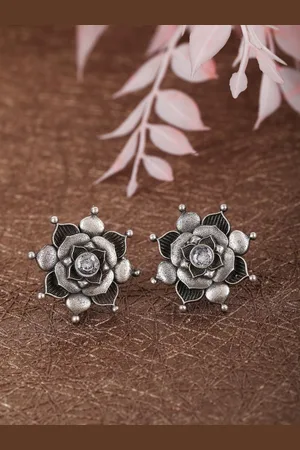 Sangria Silver Plated Oxidised Studs Earrings