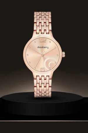 DressBerry Women Embellished Dial Stainless Steel Straps Analogue Watch DB-016-Rose
