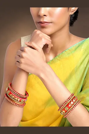 Peora Women Set of 16 Gold-Plated Red Designer Bangles