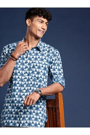 Taavi Men Comfort Organic Indigo Hand Block Printed Pure Cotton Casual Shirt
