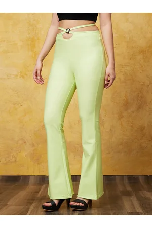 Globus Women Solid Bootcut High-Rise Cut-Out Waist-Tie-Up Treggings