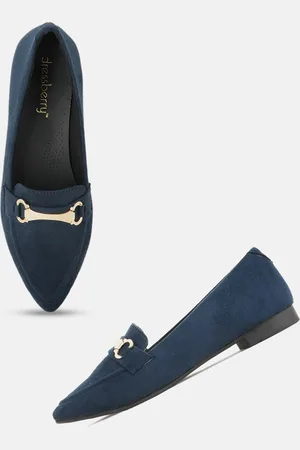 DressBerry Navy Blue Pointed Toe Embellished Ballerinas