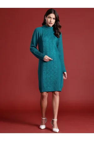 all about you Turtle Neck Cable Knit Sheath Sweater Dress
