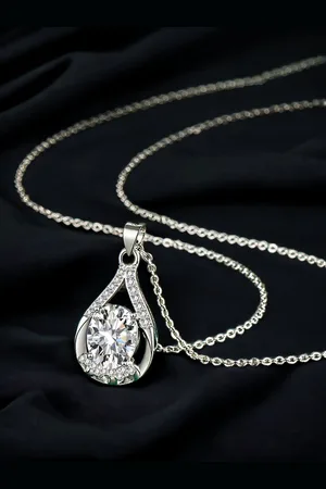 Designs & You Silver Plated Cubic Zirconia-Studded Pendant with Chain