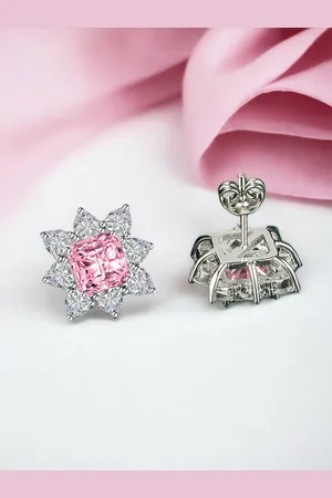 Designs & You Silver Plated Cubic Zirconia Studded Floral Studs Earrings