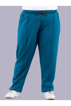 Plus Size Cotton Track Pants For Women - Teal Blue