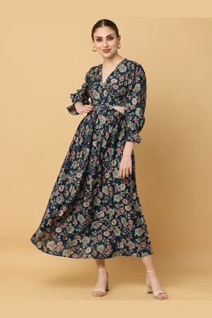 Kalini Printed Puffed Sleeves Crop Top and Skirt