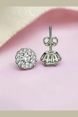 Designs & You Silver Plated Cubic Zirconia-Studded Contemporary Studs Earrings