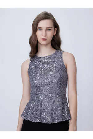 COVER STORY Sequinned Sleeveless Peplum Top