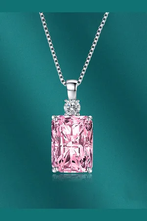 Designs & You Silver-Plated CZ-Studded Rectangular Pendant With Chain