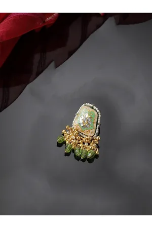 DUGRISTYLE Gold-Plated Beads & Kundan Studded Adjustable Finger Ring