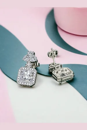 Designs & You Silver-Plated Cubic Zirconia Studded Square Studs Earrings