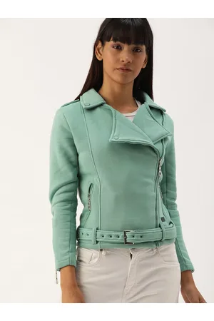 Campus Women Green Solid Biker Jacket