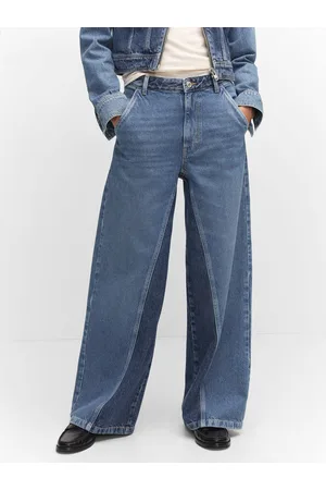 MANGO Women Low-Rise Wide Leg Two Tone Jeans