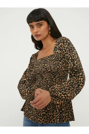 Dorothy Perkins Animal Print Puff Sleeves Smocked Top